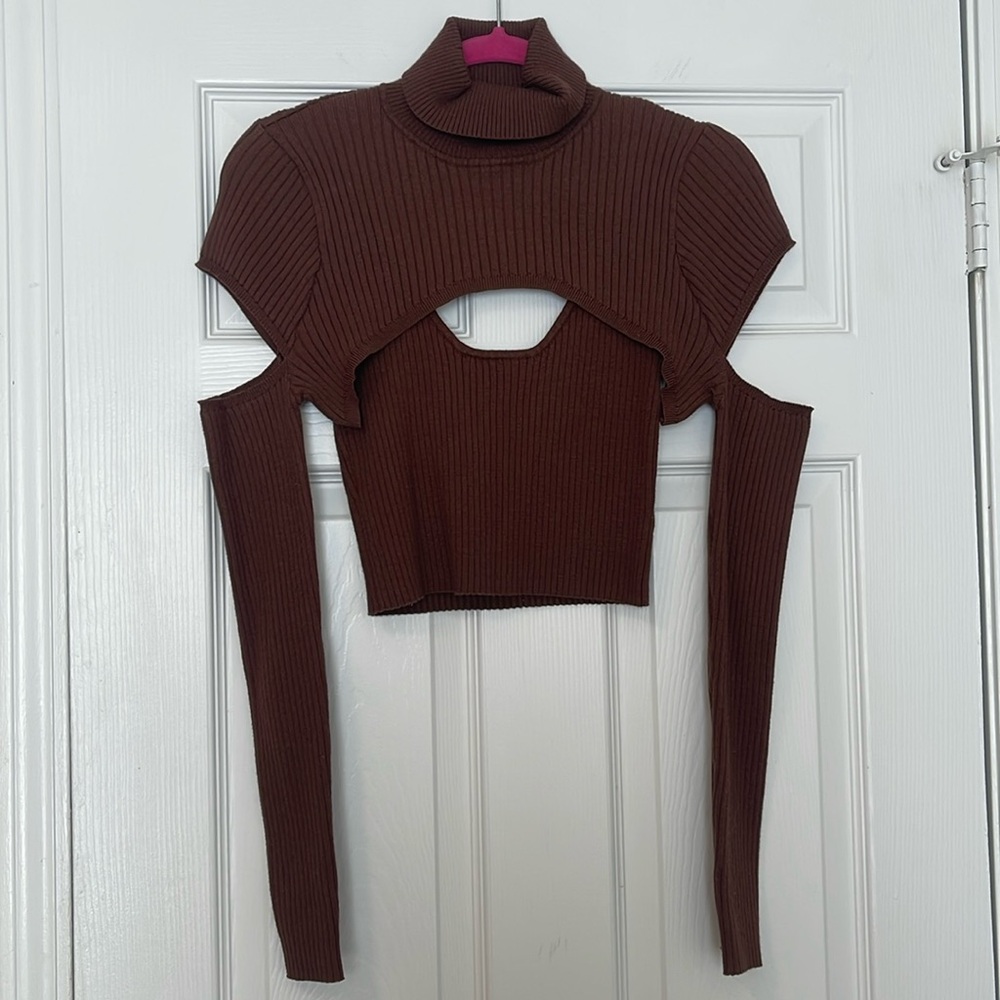 12th tribe brown two piece sweater set